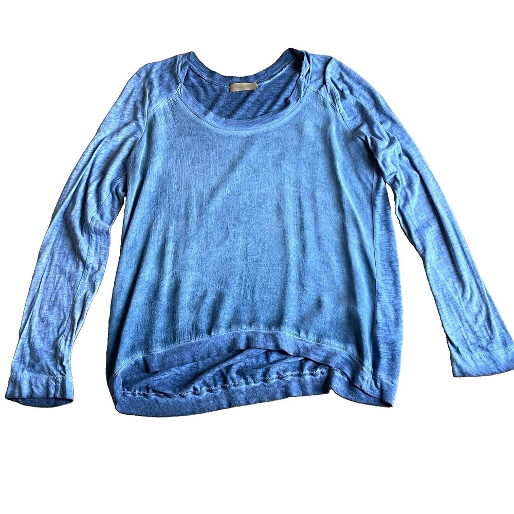 Language XL Mixed Media Modal Cotton Top Hi Low Hem Long Sleeve Made In USA